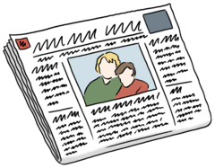 Unter Aktuelles finden Sie die Nachrichten aus der Stadtverwaltung. Eine zusammengefaltete Zeitung zeigt die obere Hälfte einer Titelseite