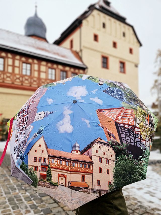 Forchheim-Taschenschirm vor der Kaiserpfalz