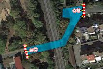 Luftbild mit eingezeichneter Sperrung.